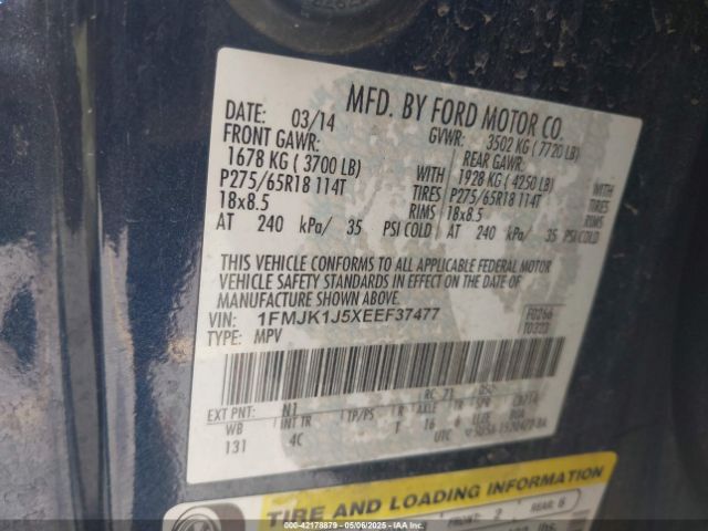 1FMJK1J5XEEF37477 Ford Expedition El Xlt