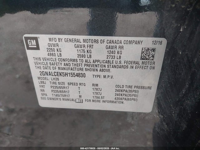 2GNALCEK5H1554830 Chevrolet EQUINOX LT