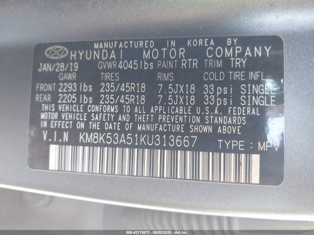 KM8K53A51KU313667 Hyundai Kona Iron Man