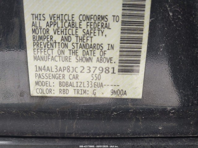1N4AL3AP8JC237981 Nissan Altima 2.5 Sv