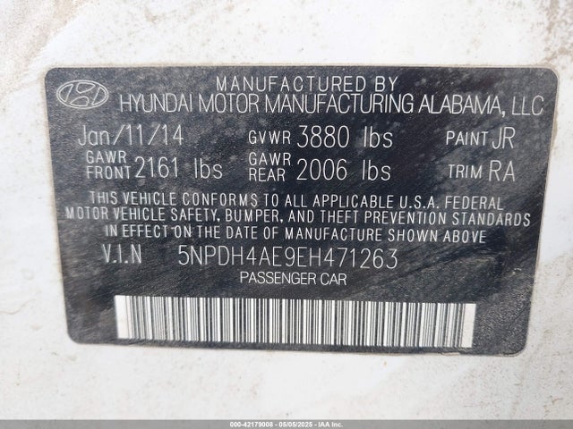 5NPDH4AE9EH471263 Hyundai ELANTRA SE