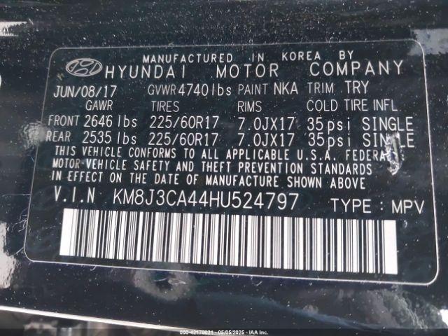 2017 HYUNDAI TUCSON KM8J3CA44HU524797 Photo 8