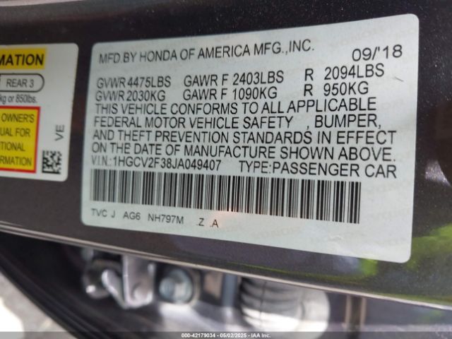 1HGCV2F38JA049407 Honda Accord Sport 2.0t
