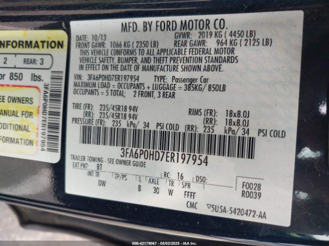 3FA6P0HD7ER197954 Ford FUSION SE