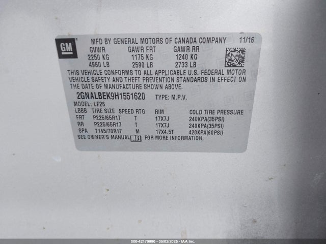 2GNALBEK9H1551620 Chevrolet EQUINOX LS
