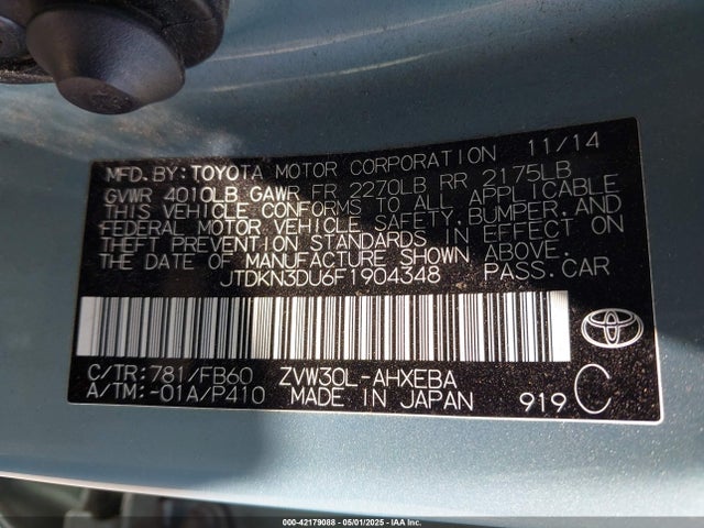 Toyota Prius Two 2015 JTDKN3DU6F1904348 Image 9