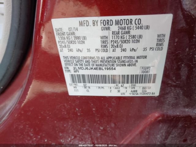 2LMDJ6JK4EBL19554 Lincoln MKX