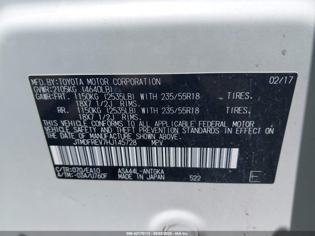 JTMDFREV7HJ145728 Toyota Rav4 Limited