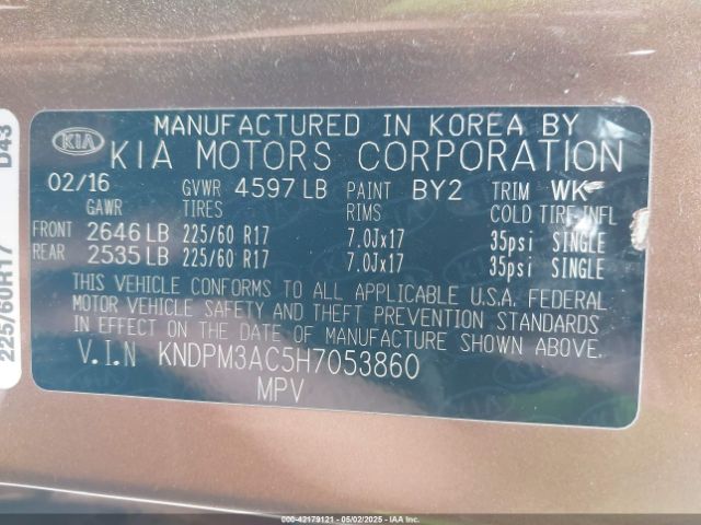 KNDPM3AC5H7053860 KIA Sportage Lx