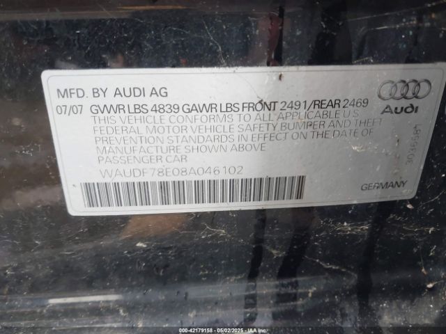 2008 AUDI A4 WAUDF78E08A046102 Photo 8