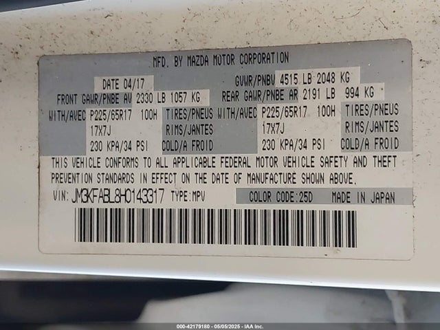 JM3KFABL8H0143317 Mazda CX-5 SPORT