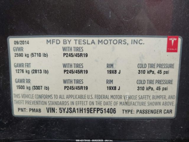 5YJSA1H19EFP51406 Tesla Model S P85