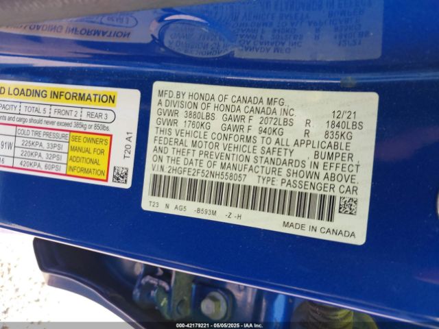 2022 HONDA CIVIC 2HGFE2F52NH558057 Photo 8
