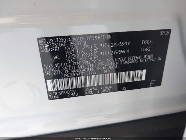 JTMEB3FV4SD251779 Toyota a25a-fxs