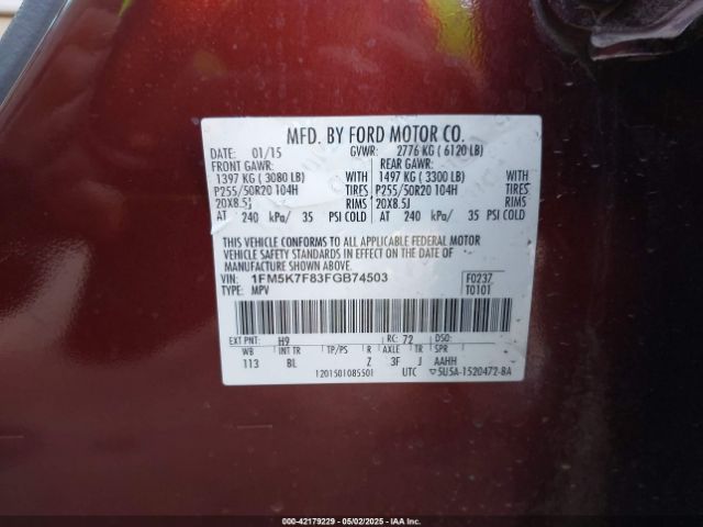 1FM5K7F83FGB74503 Ford Explorer Limited