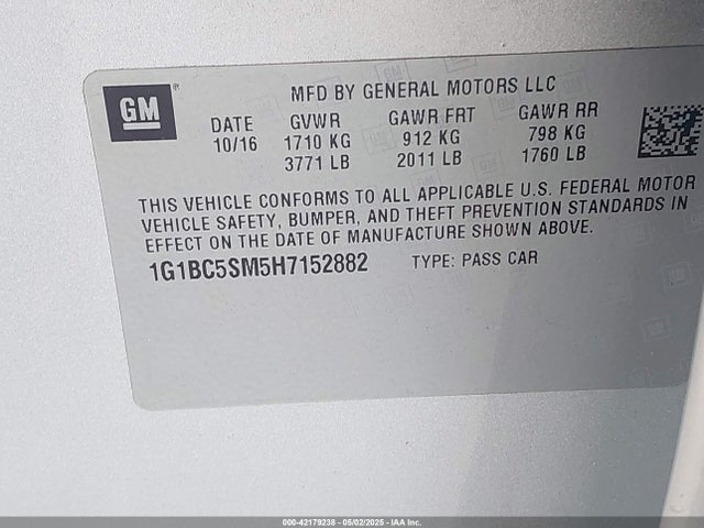 1G1BC5SM5H7152882 Chevrolet Cruze Ls Auto