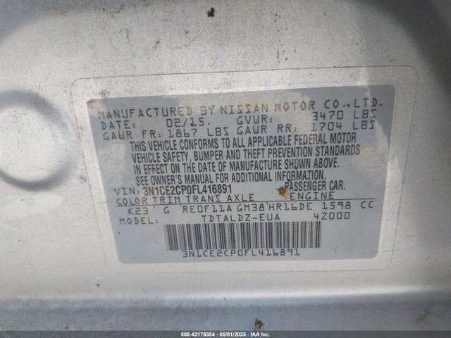 3N1CE2CP0FL416891 Nissan Versa Note Sv