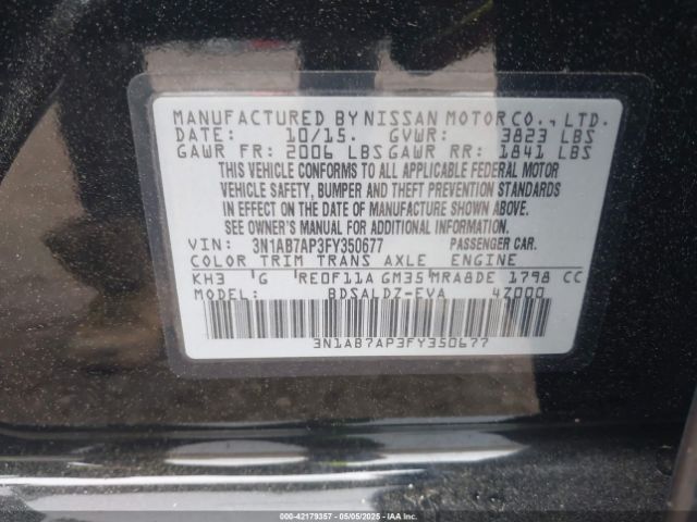 3N1AB7AP3FY350677 Nissan SENTRA SV