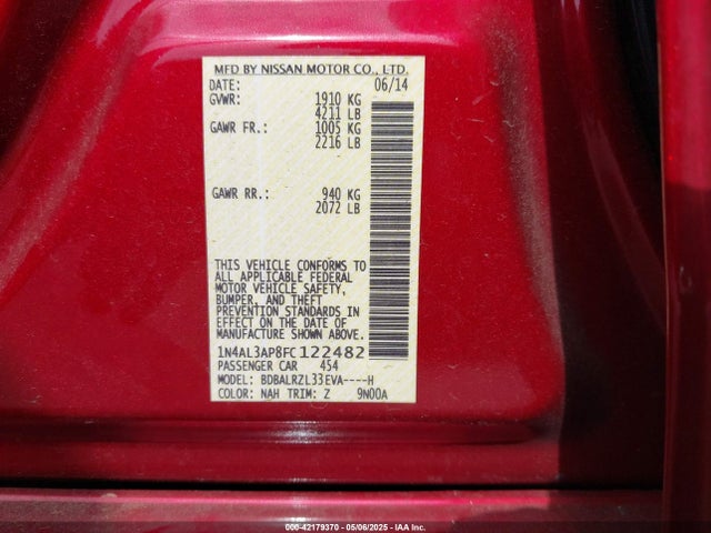 1N4AL3AP8FC122482 Nissan Altima 2.5 Sl