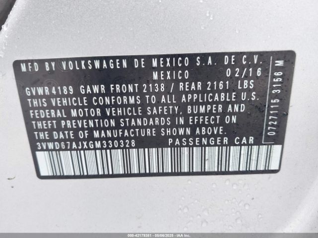 3VWD67AJXGM330328 Volkswagen Jetta 1.4t Se