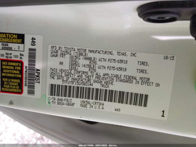 5TFUY5F15GX503144 Toyota Tundra Sr5 5.7l V8
