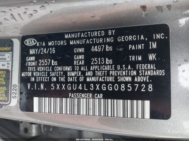 5XXGU4L3XGG085728 KIA OPTIMA EX
