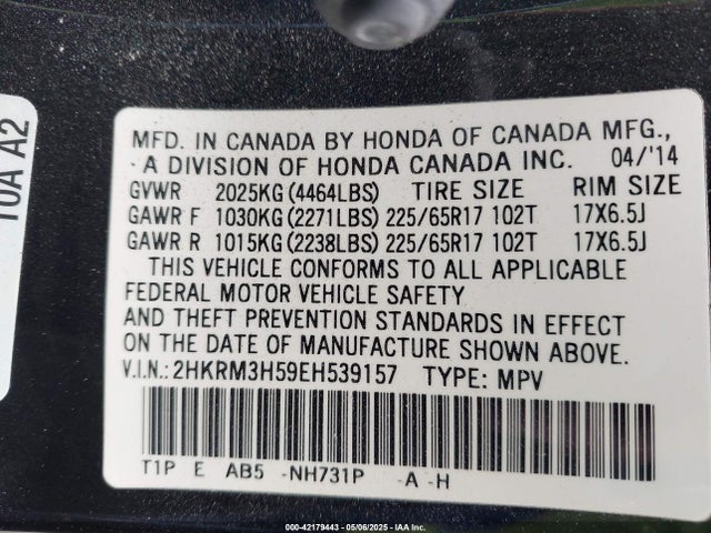 2HKRM3H59EH539157 Honda CR-V EX