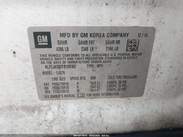 KL7CJKSB2FB109302 Chevrolet Trax 1ls