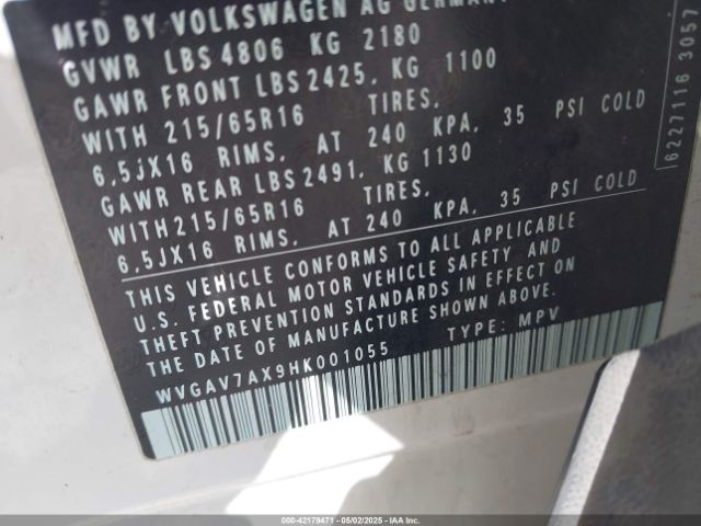 WVGAV7AX9HK001055 Volkswagen Tiguan 2.0t S