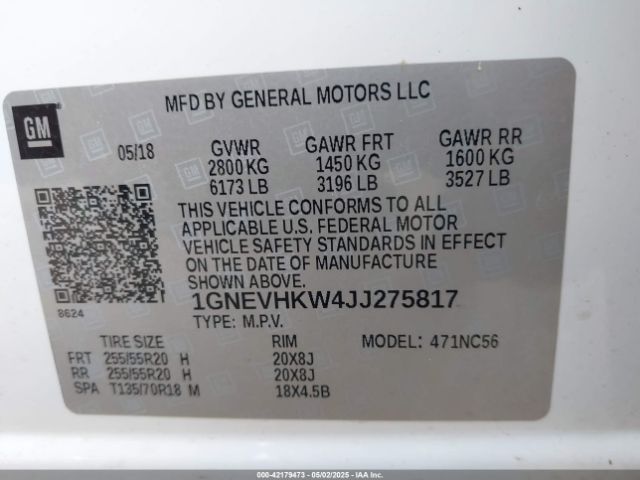 1GNEVHKW4JJ275817 Chevrolet Traverse 3lt