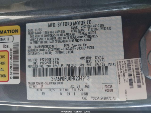 3FA6P0PU0FR234913 Ford Fusion Energi Se Luxury