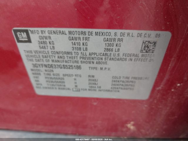 3GYFNDE37GS525186 Cadillac Srx Premium Collection