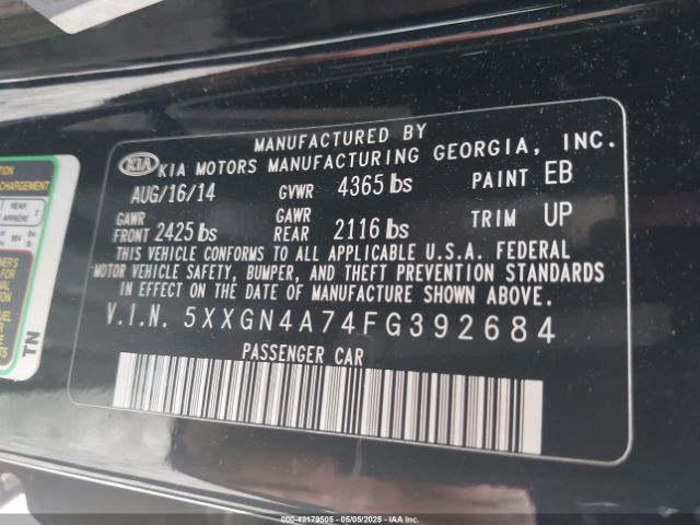 5XXGN4A74FG392684 KIA OPTIMA EX