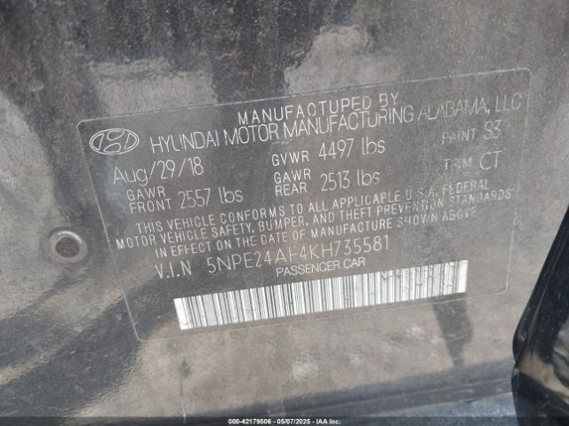 5NPE24AF4KH735581 Hyundai SONATA SE