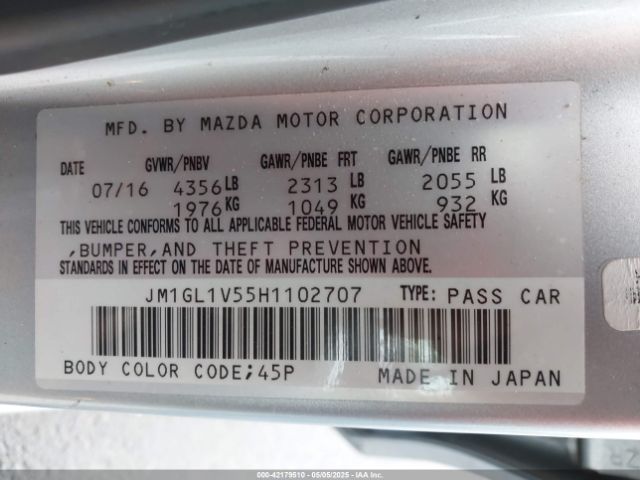 JM1GL1V55H1102707 Mazda Mazda6 Touring