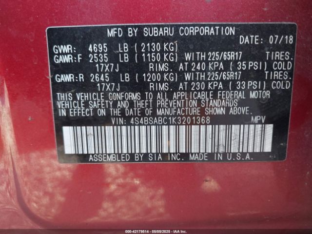 4S4BSABC1K3201368 Subaru Outback 2.5i