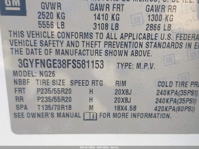 2015 CADILLAC SRX 3GYFNGE38FS581153 Photo 8