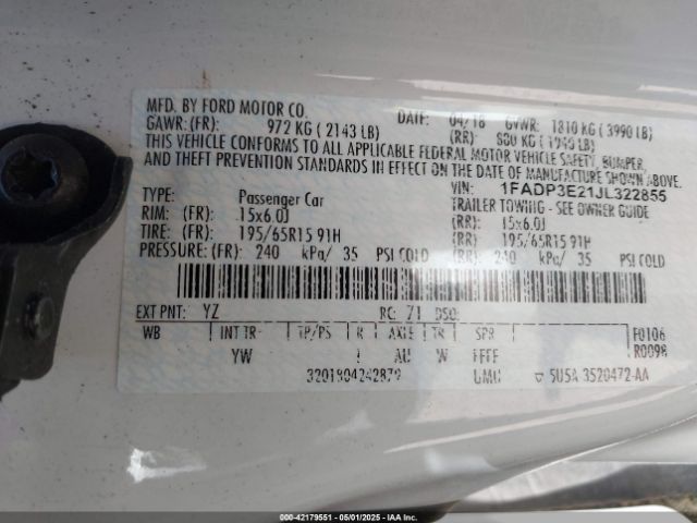 1FADP3E21JL322855 Ford FOCUS S