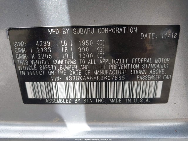 4S3GKAA6XK3607865 Subaru Impreza 2.0i