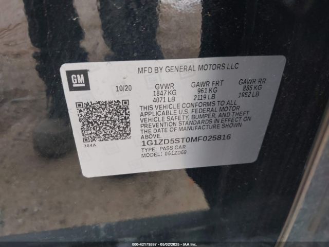 1G1ZD5ST0MF025816 Chevrolet lfv - direct injection, variable valve timing, gen 1 gmna