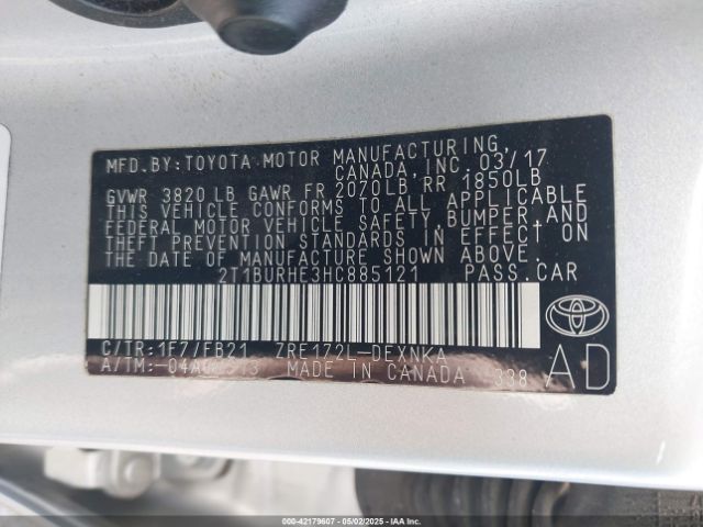 2T1BURHE3HC885121 Toyota COROLLA LE