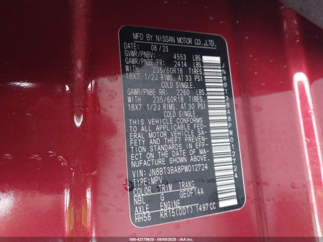 JN8BT3BA8PW012724 Nissan Rogue Sv Fwd