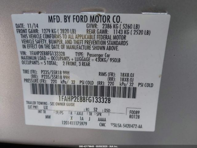 1FAHP2E88FG133328 Ford TAURUS SEL