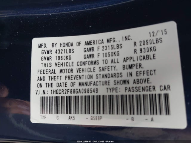1HGCR2F88GA098549 Honda Accord Ex-l