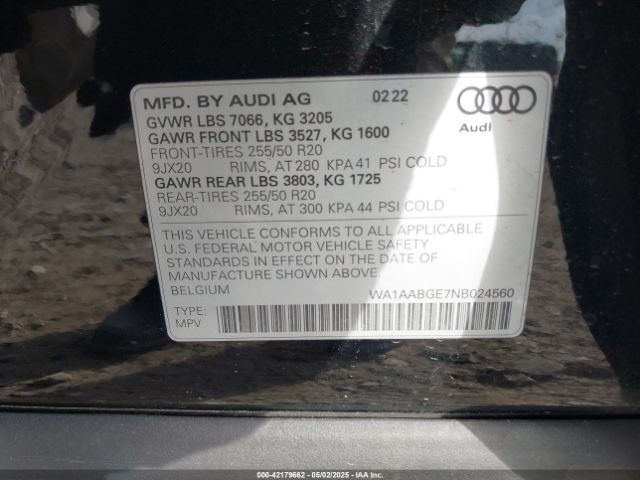 WA1AABGE7NB024560 Audi E-Tron