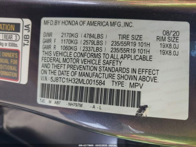 5J8TC1H32ML001584 Acura Rdx Standard