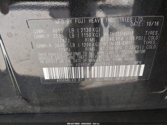 4S4BSACC8H3293070 Subaru Outback 2.5i Premium