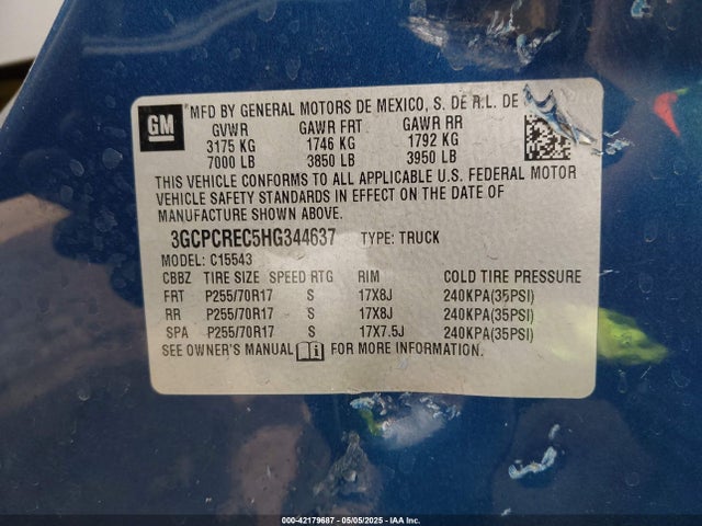 3GCPCREC5HG344637 Chevrolet Silverado 1500 1lt