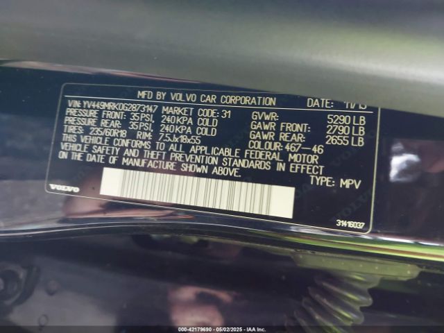 YV449MRK0G2873147 Volvo Xc60 T6 Drive-e