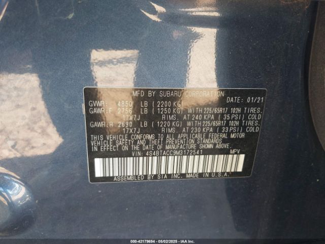 4S4BTACC9M3172541 Subaru Outback Premium